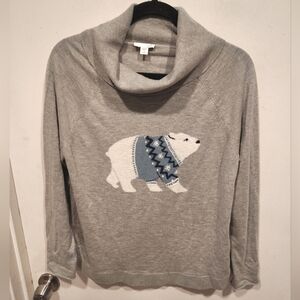 J. Jill NWT Gray Alpaca Wool Acrylic Blend Polar Bear Cowl Neck Sweater S Petite